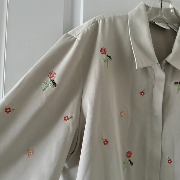 Vintage Alfred Dunner Tan Flower Embroidered Windbreaker Zip Jacket Plus Size 16 - Picture 4 of 16